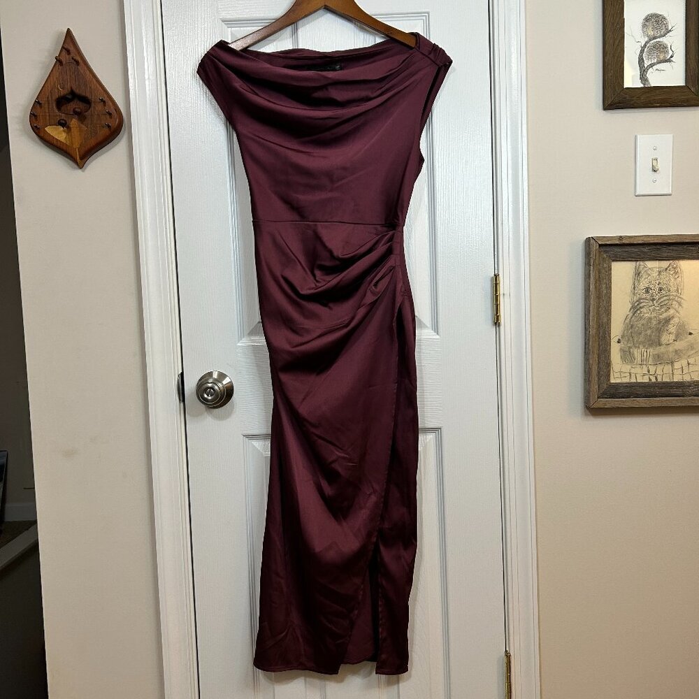ABERCROMBIE & FITCH COWL NECK MIDI DRESS WITH GATHERED WAIST